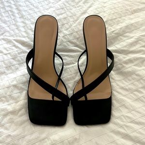 Black square toe heels
